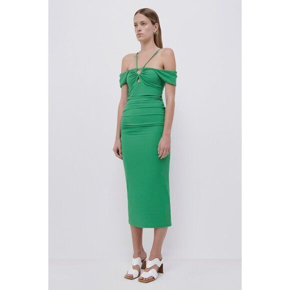 Jonathan Simkhai NWT Meryl Capsleeve Midi Dress in Parrot Size M - Picture 5 of 8